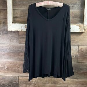 New Directions Pullover Long Sleeve , Size Large, Black with Lace Sleeves